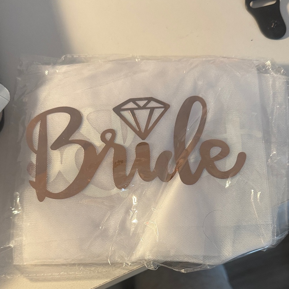 White Bride veil with Gold Lettering for Bach party
